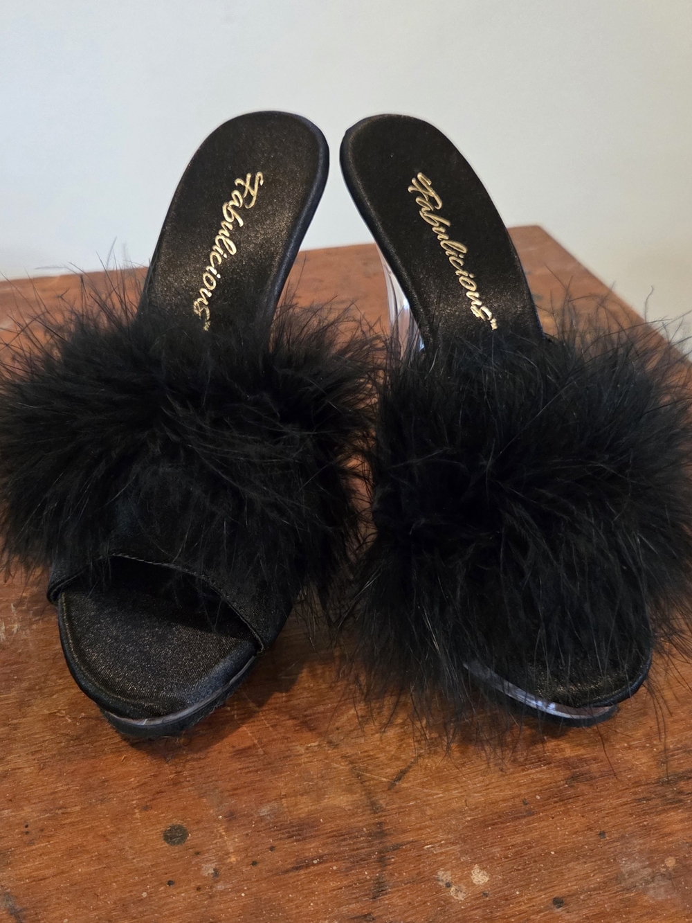 Black Marabou Feather Slide Heels